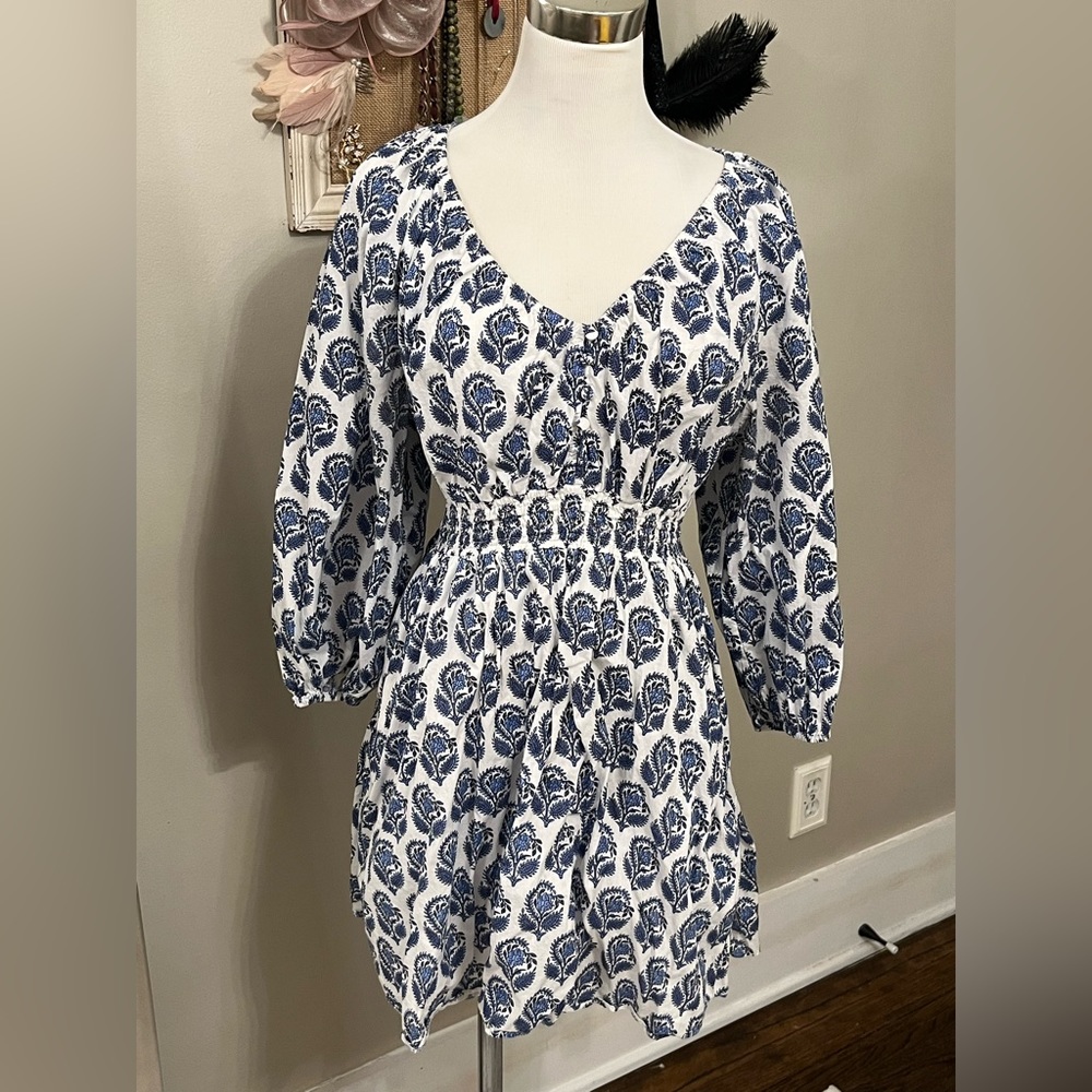 J. Crew V-neck mini dress in blue floral